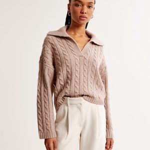 Abercrombie cable-notch neck sweater in taupe